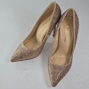 Olivia Ferguson Heels Rose Gold Rhinestone Stiletto Pointed Toe Pumps Size 5.5